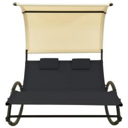 Chaise longue double avec auvent Textilène Noir et crème 310547