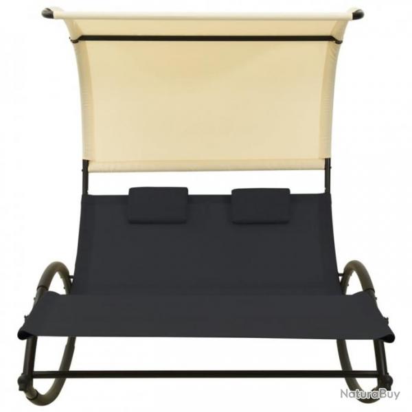 Chaise longue double avec auvent Textilne Noir et crme 310547