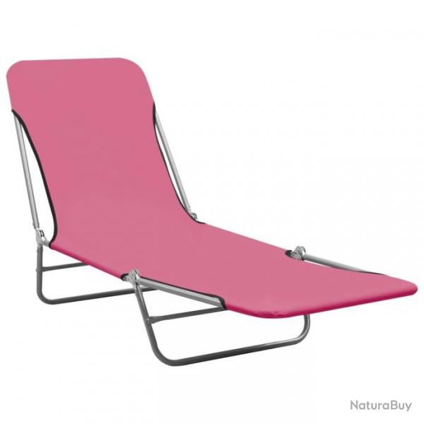 Chaises longues pliables 2 pcs Acier et tissu Rose 310345