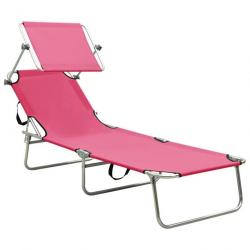 Chaise longue pliable avec auvent Rose Aluminium 310363