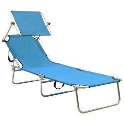 Chaise longue pliable avec auvent Bleu Aluminium 310362