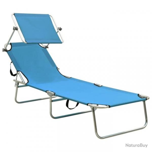 Chaise longue pliable avec auvent Bleu Aluminium 310362