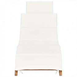 Chaise longue pliable avec coussin blanc crème Bois de teck 310667