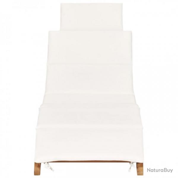Chaise longue pliable avec coussin blanc crme Bois de teck 310667