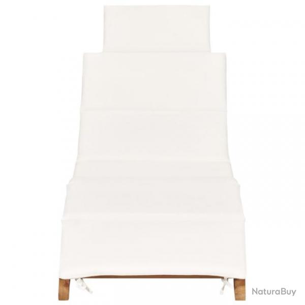 Chaise longue pliable avec coussin blanc crme Bois de teck 310667