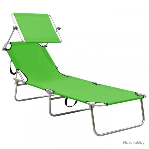 Chaise longue pliable avec auvent Vert Aluminium 310361