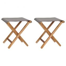 Chaises pliables 2 pcs Bois de teck solide et tissu Gris foncé 310670