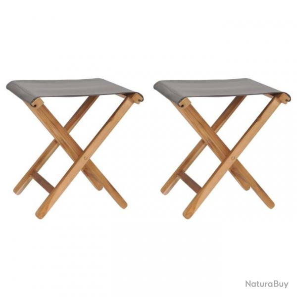 Chaises pliables 2 pcs Bois de teck solide et tissu Gris fonc 310670