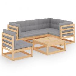 Salon de jardin 6 pcs avec coussins Bois de pin massif 3076629