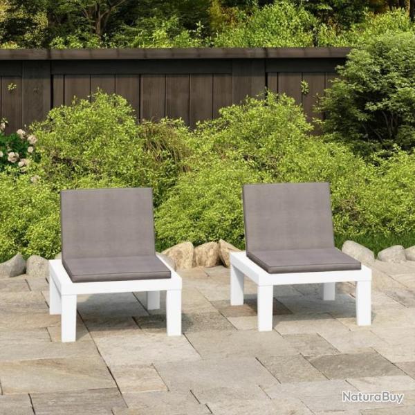 Chaises de salon de jardin avec coussins 2 pcs Plastique Blanc 3059823