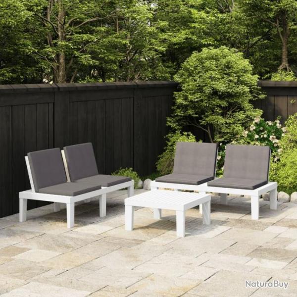 Salon de jardin 3 pcs avec coussins Plastique Blanc 3059827