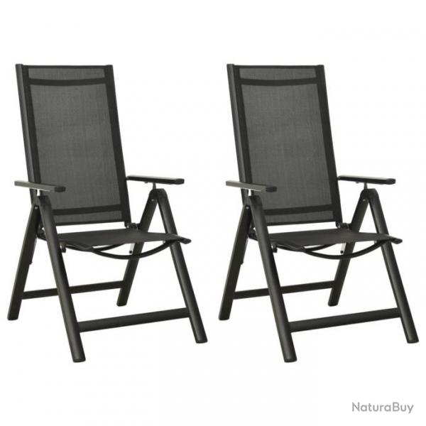 Chaises pliables de jardin 2 pcs Textilne et aluminium Noir 312188