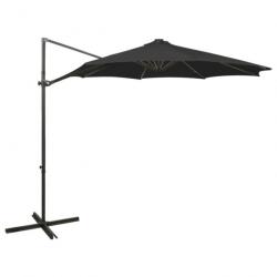 Parasol déporté avec mât et lumières LED Noir 300 cm 312340