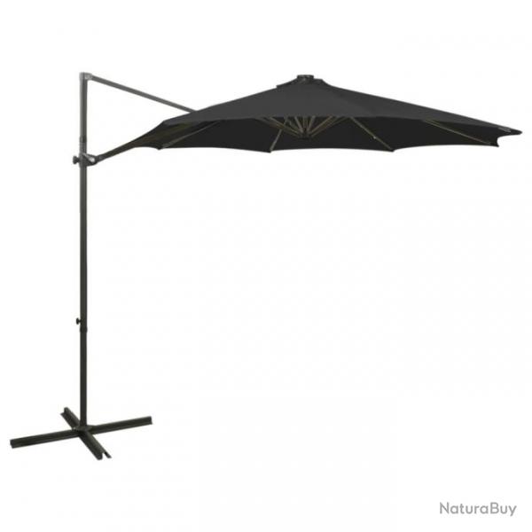 Parasol dport avec mt et lumires LED Noir 300 cm 312340