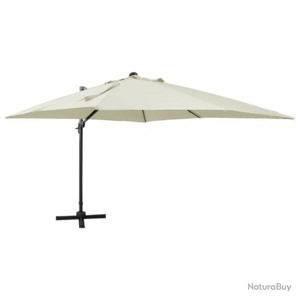 Parasol dport avec mt et lumires LED Sable 300 cm 312344