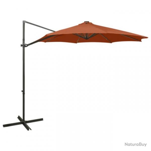 Parasol dport avec mt et lumires LED Terre cuite 300 cm 312343