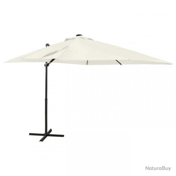 Parasol dport avec mt et lumires LED Sable 250 cm 312320