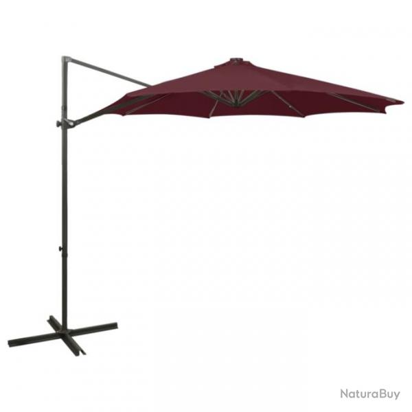 Parasol dport avec mt et lumires LED Rouge bordeaux 300 cm 312342