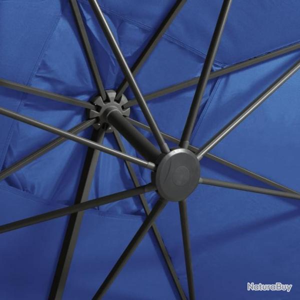 Parasol dport avec mt et lumires LED Bleu azur 300 cm 312349