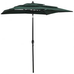 Parasol à 3 niveaux avec mât en aluminium Vert 2x2 m 313845