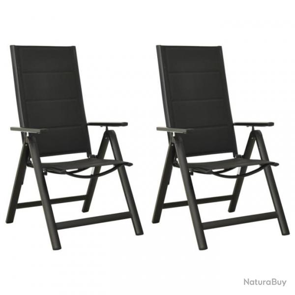 Chaises pliables de jardin 2 pcs Textilne et aluminium Noir 312189