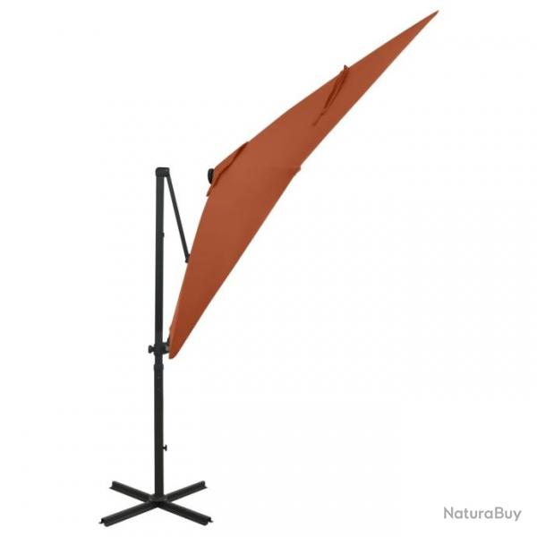 Parasol dport avec mt et lumires LED Terre cuite 250 cm 312327