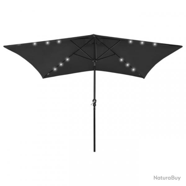 Parasol avec LED et mt en acier Noir 2x3 m 313792