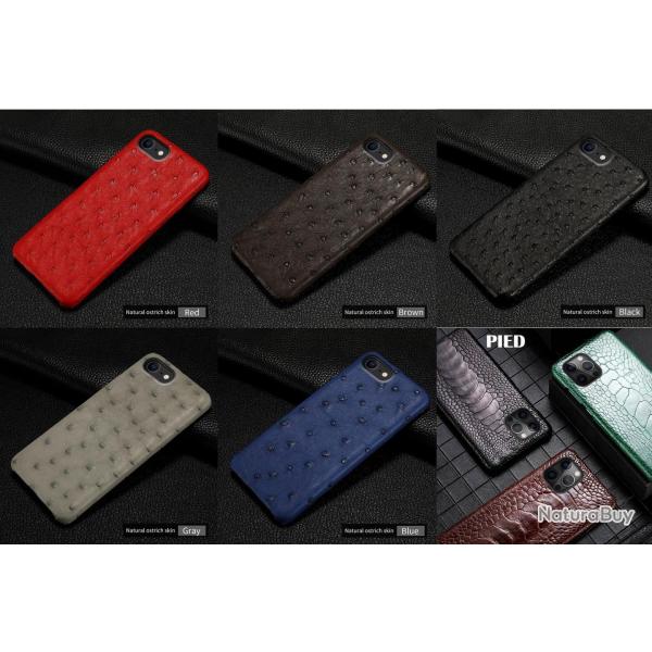 Coque pour iPhone Autruche Veritable, Couleur: Au Choix, Smartphone: iPhone 13 Pro Max