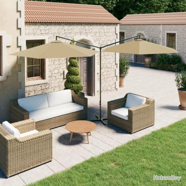 Parasol double avec mt en acier Taupe 600 cm 312565