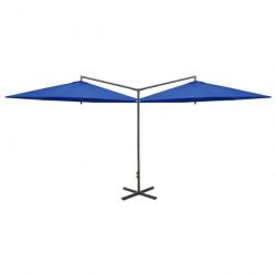 Parasol double avec mât en acier Bleu azuré 600 cm 312569