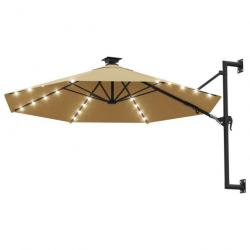 Parasol mural avec mât métallique et LED 300 cm Taupe