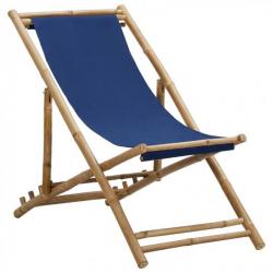 Chaise de terrasse Bambou et toile Bleu marine 313019