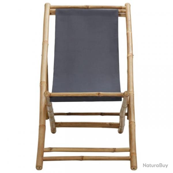 Chaise de terrasse Bambou et toile Gris fonc
