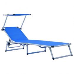 Chaises longues pliables et toit 2 pcs Aluminium textilène Bleu 312457