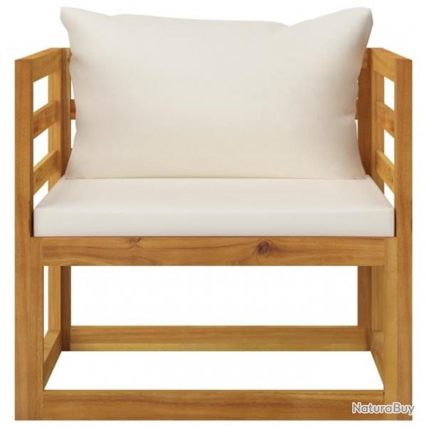 Chaise de jardin avec coussins crme Bois d'acacia massif