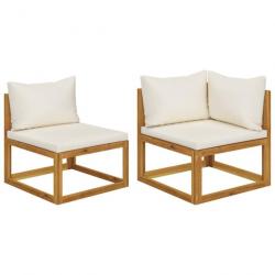 canapés 2 pcs et coussins blanc crème Acacia solide 311857