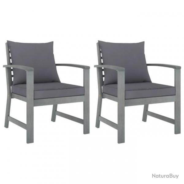 Chaises de jardin 2 pcs avec coussins gris fonc Bois d'acacia 311827