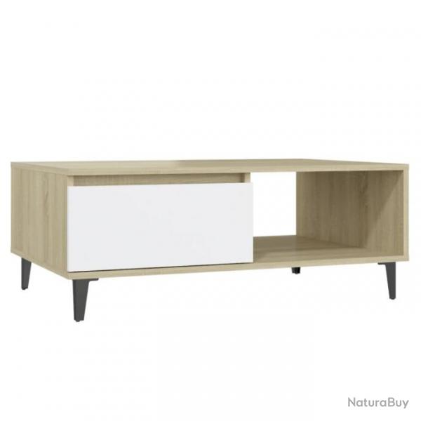 Table basse Blanc et chne sonoma 90x60x35 cm Agglomr 806009