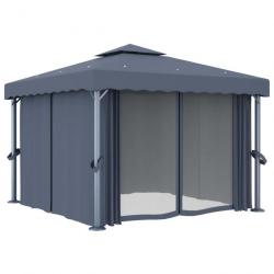 Tonnelle avec rideau 3x3 m Anthracite Aluminium 3053378