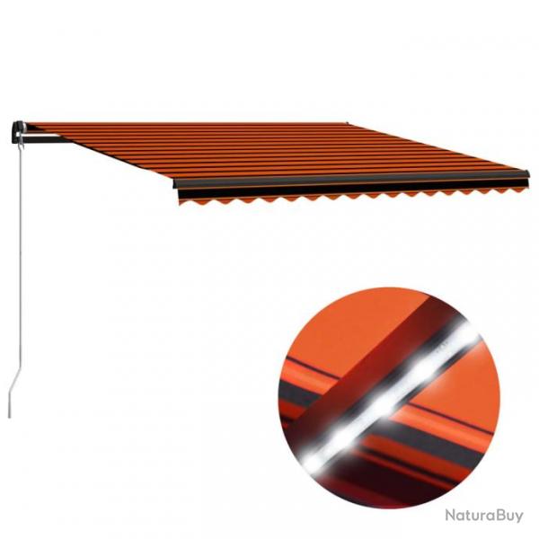 Auvent manuel rtractable avec LED 450x300 cm Orange et marron