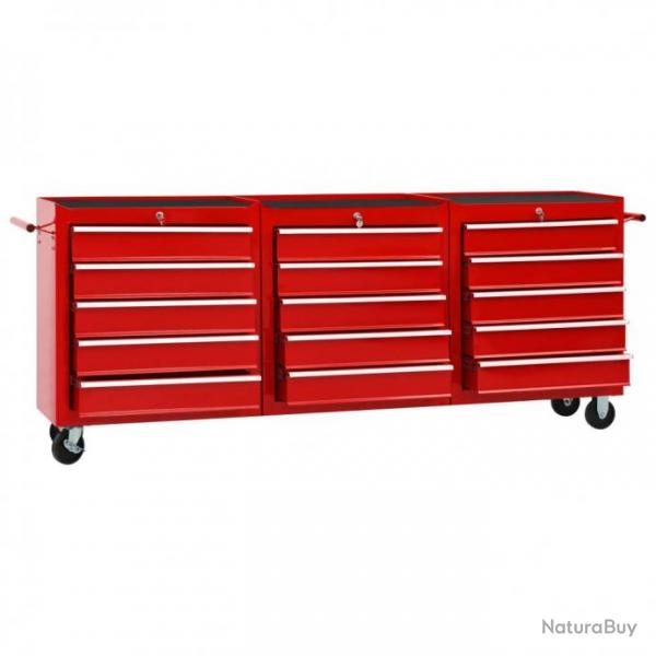 vidaXL Chariot  outils avec 15 tiroirs Acier Rouge