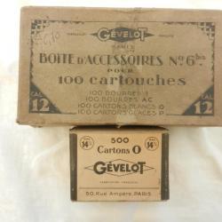 lot de 2 anciennes boîtes carton pour rechargement d'anciennes cartouches de chasse - Gévelot Paris