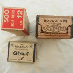 3 anciennes boîtes carton pour rechargement de cartouches de chasse dont 2 Gévelot