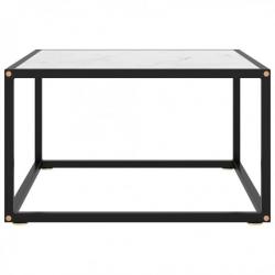 Table basse Noir avec verre marbre blanc 60x60x35 cm 322873