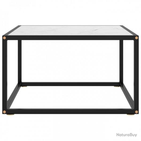 Table basse Noir avec verre marbre blanc 60x60x35 cm 322873