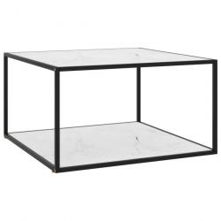 Table basse Noir avec verre marbre blanc 90x90x50 cm 322913