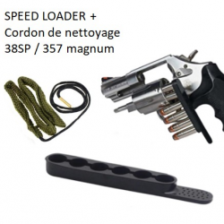 Lot de 1 speed loader et 1 cordon de nettoyage pour revolver 38SP ou 357 Magnum