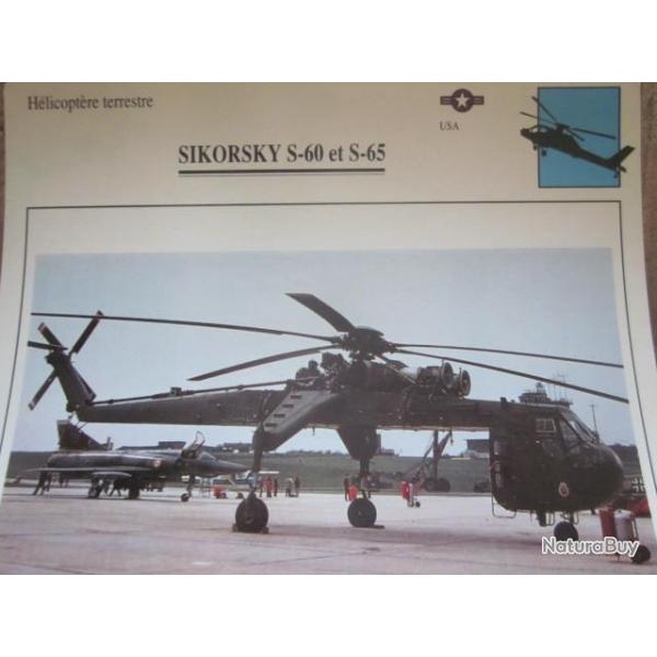 FICHE  AVIATION  TYPE APPAREIL HELICOPTERE TERRESTRE /  SIKORSKY S 60 / 65  USA