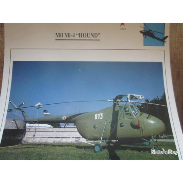 FICHE  AVIATION  TYPE APPAREIL HELICOPTERE TERRESTRE /  MIL MI 4 HOUND  URSS