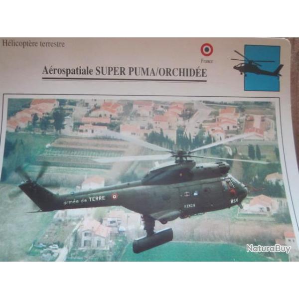 FICHE  AVIATION  TYPE APPAREIL HELICOPTERE TERRESTRE /  SUPER PUMA  ORCHIDEE  FRANCE